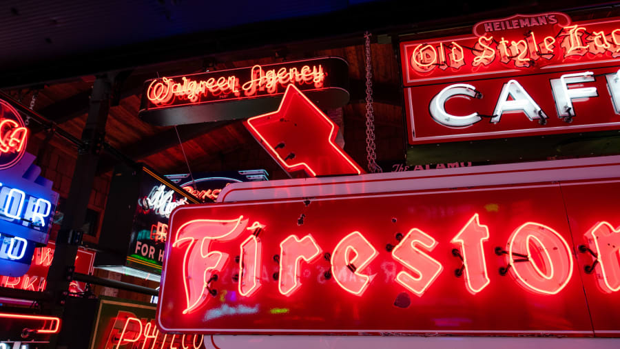 Rue St. Louis Double-Sided Tin Neon Sign at Glendale 2022 as Z237