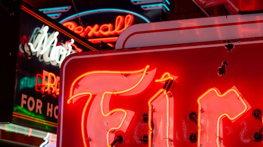 Rue St. Louis Double-Sided Tin Neon Sign at Glendale 2022 as Z237