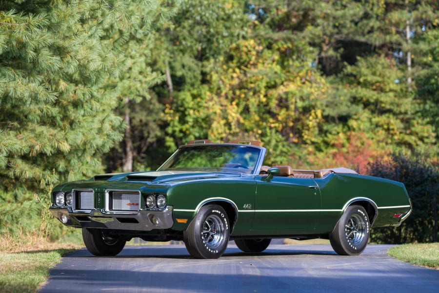 Maquette Voiture Oldsmobile 442 W-30 Cabriolet 1972 Verte 1:18 Acme - Neuf, Portes Ouvrantes