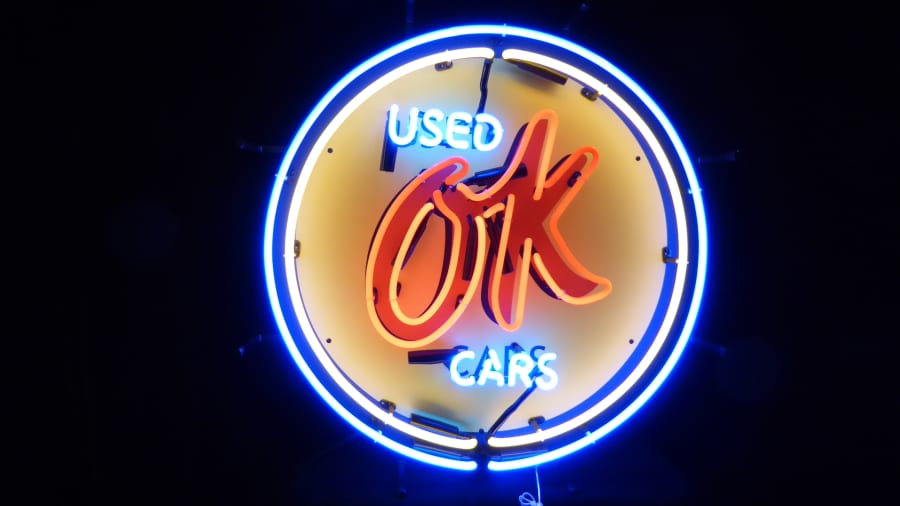 OK Used Cars Neon Sign at Dallas 2021 as Z114 Mecum Auctions