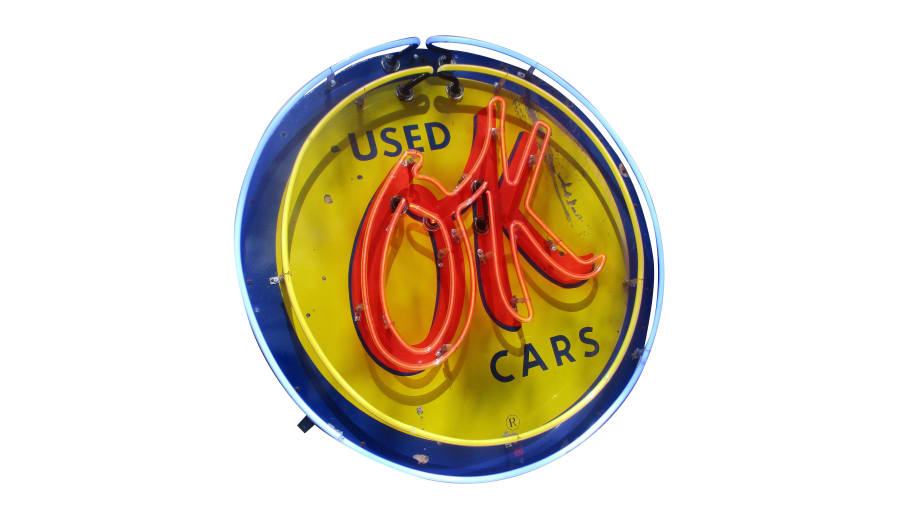 1950s OK Used Cars SingleSided Porcelain Neon 36in for Sale at
