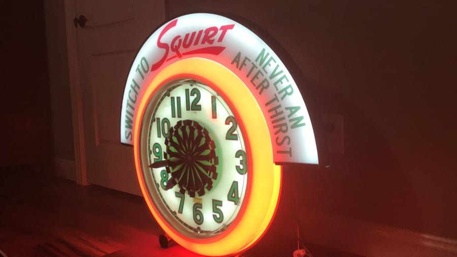 1955 Cleveland Neon Pinwheel Clock, Squirt 36x31x7 for sale at