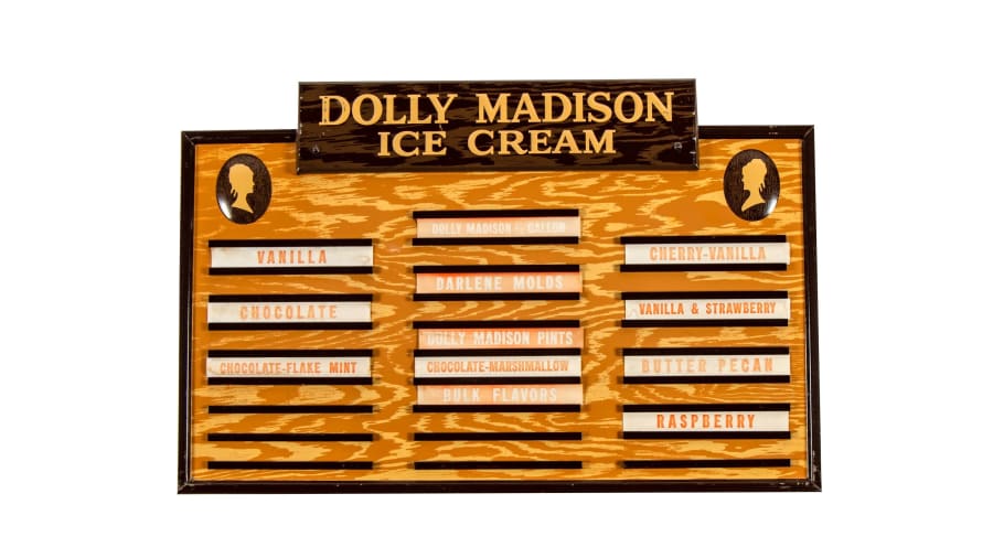 Dolly Madison Ice Cream SingleSided Embossed Tin Menu Board for Sale