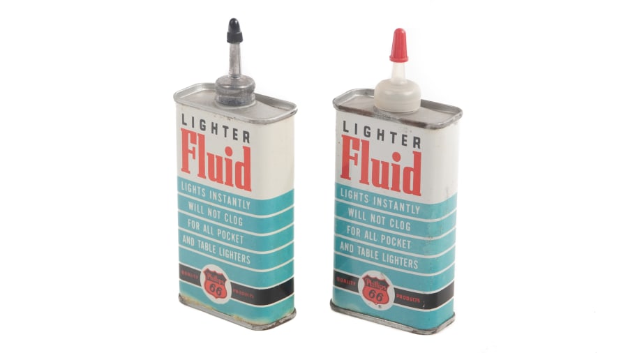 Phillips Lighter Fluid Cans Lot Of 2, 5.25x3x5.5 at Kissimmee Road Art