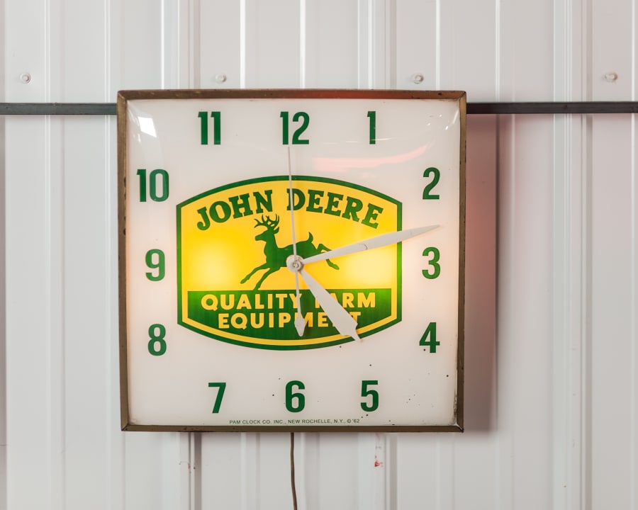 John Deere Clock Raised Glass 15 Inch Square at Gone Farmin' Spring