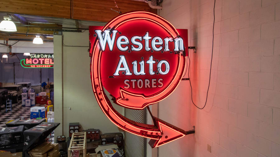 1940s Western Auto Stores DoubleSided Embossed Porcelain Neon Sign