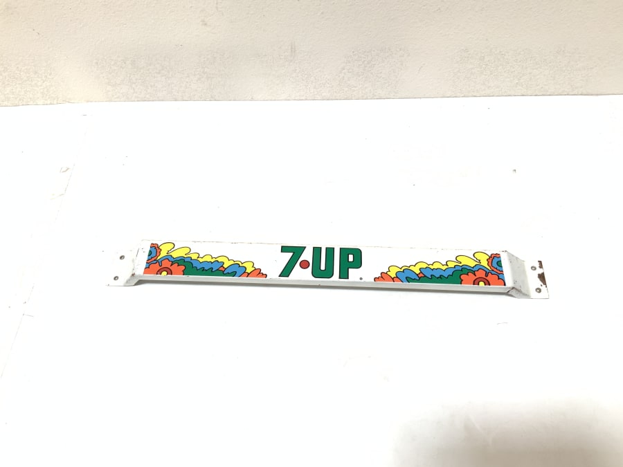 1960s 7up Door Push Tin, Artwork By Peter Max 31.5x3x1.5 For Sale