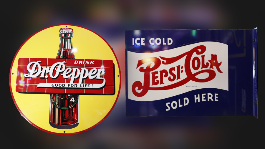 Dr. Pepper Sign And Pepsi-Cola Flange Sign Lot Of 2 for Sale at Auction ...