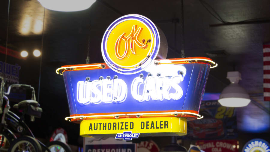 Chevrolet OK Used Cars Double-Sided Porcelain Neon Sign for sale