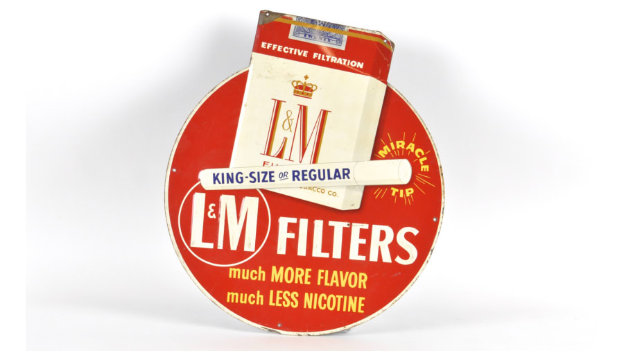 L and m cigarettes sign sst 18x21 for sale at auction mecum auctions