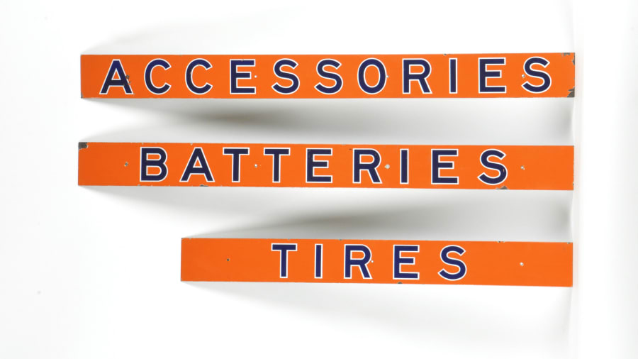 Accessories Tires Batteries Sign Lot SSP 60x5 at The Road Art Auction