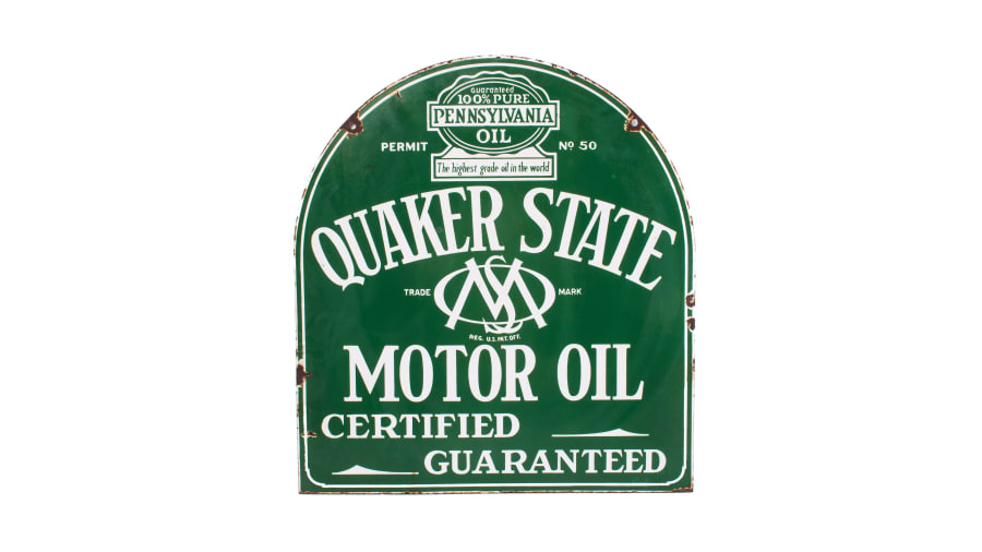 1930s Quaker State Motor Oil Tombstone Porcelain Sign 26x29 at Harrisburg Road Art 2019 as J232