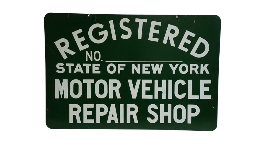 Registered State Of New York Motor Vehicle Repair Double-Sided Tin