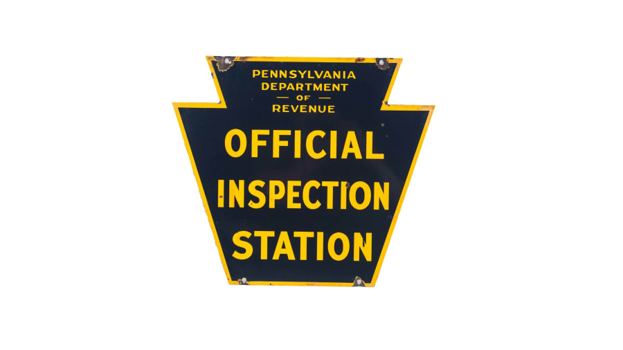 Original 1950s Pennsylvania State Inspection Station Porcelain 21x24