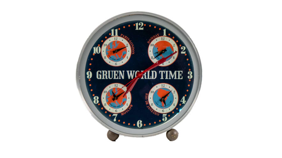 Gruen World Time LightUp Neon Clock for sale at Indy Road Art 2022 as