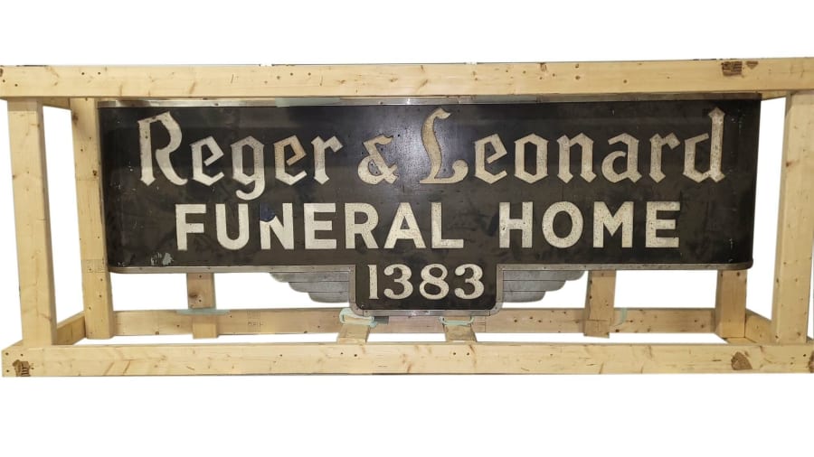 Reger and Leonard Funeral Home SingleSided Crimped Metal Sign at Indy