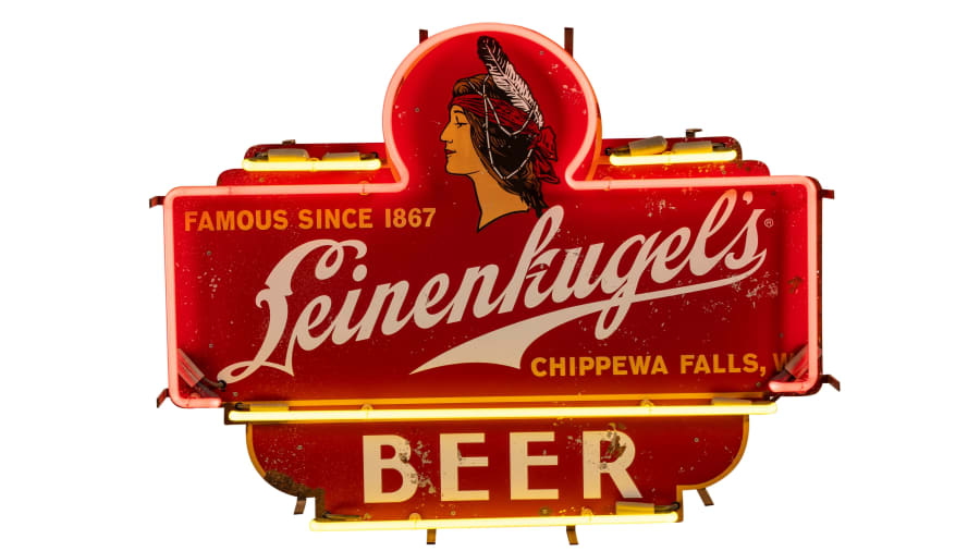 Leinenkugel SingleSided Embossed Tin Neon Sign for Sale at Auction