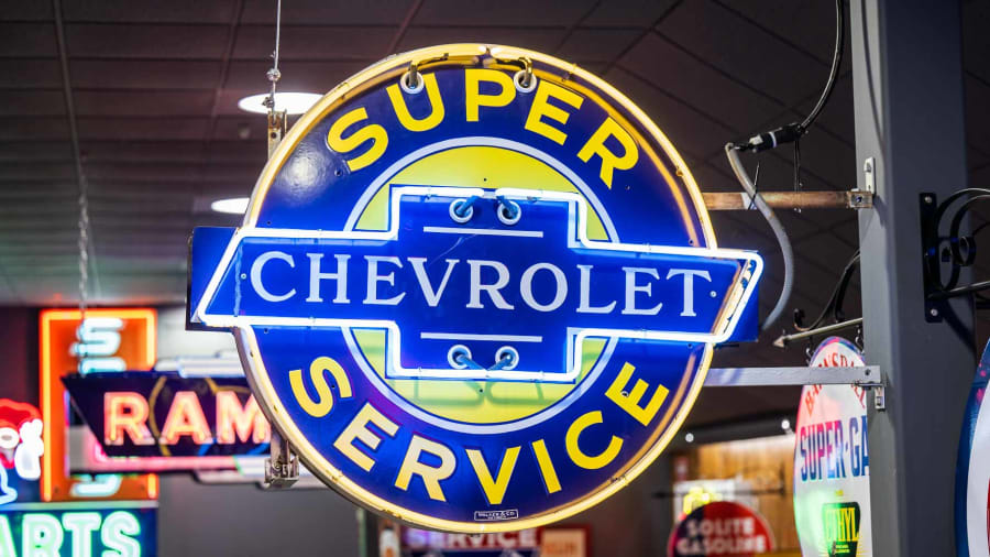 Chevrolet Super Service Double-Sided Porcelain Neon Sign For Chevrolet Super Service Double-Sided Porcelain Neon Sign For