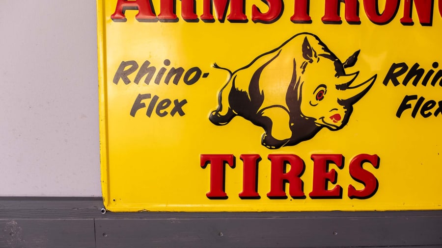 1961 Armstrong Tires Rhino-Flex Single-Sided Tin Sign For Sale At
