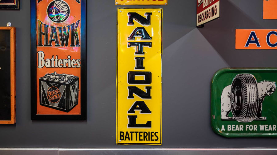 National Batteries SingleSided Embossed Tin Sign for Sale at Auction