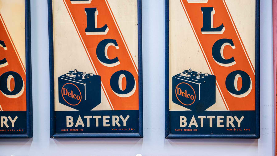 1940s United Motors Service Delco Battery Single-Sided Tin Signs