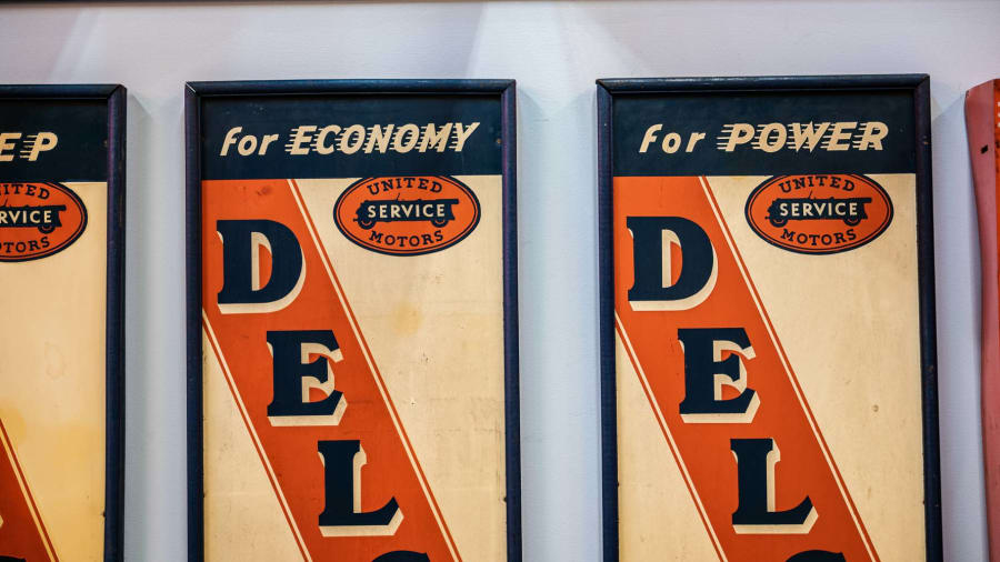1940s United Motors Service Delco Battery Single-Sided Tin Signs