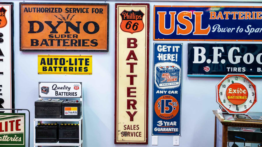 1950s Phillips 66 Battery Sales Service SingleSided Embossed Tin Sign