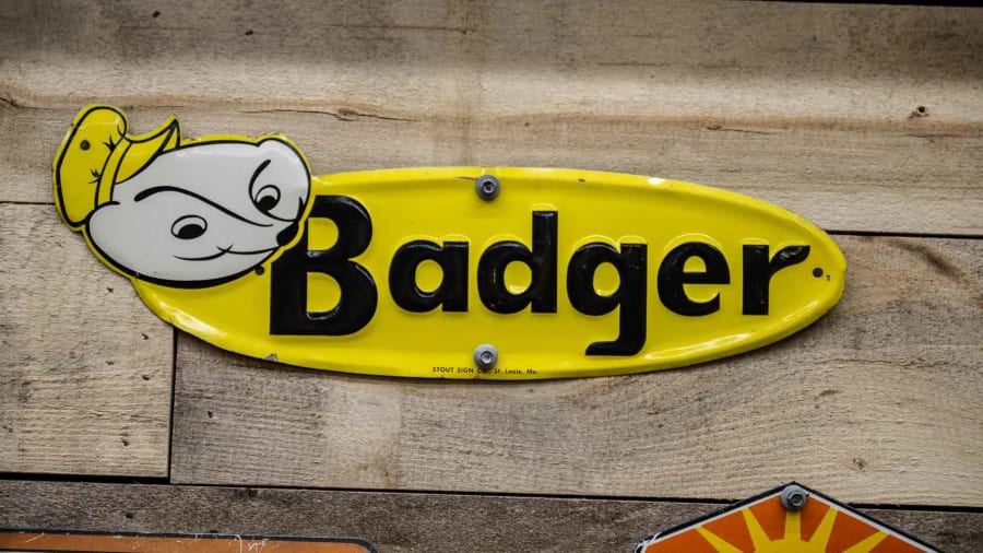 1950s Badger Farm Equipment SingleSided Embossed Tin Sign for Sale at