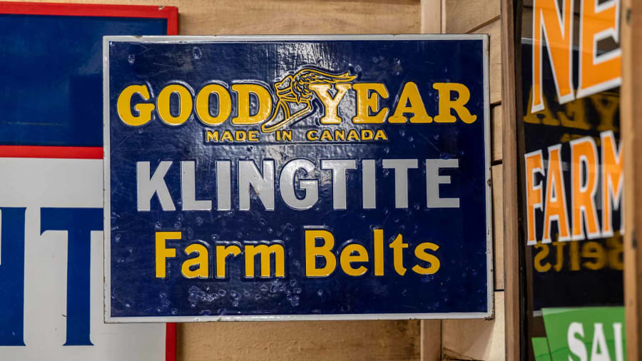 1930s Goodyear Farm Belts Porcelain Flange Sign for Sale at Auction