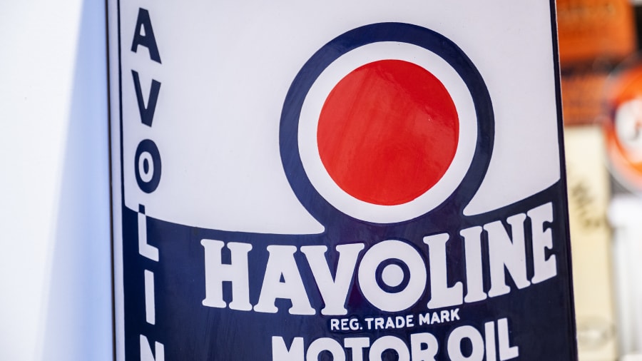 【ビンテージ　看板】　HAVOLINE MOTOR OIL ホーロー看板 Vintage 1950's Havoline 5 Gallon Metal Motor Oil Can w/ Wood