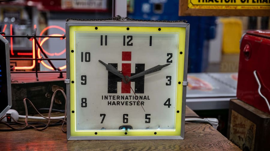International Harvester Neon Clock and Wooden Signs for Sale at Auction
