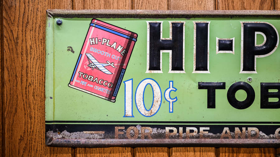 hi plane tobacco sign CIRCA 1930S HI-PLANE EMBOSSED TIN - Automobilia | Barrett-Jackson Auction Company Vintage Original HI-PLANE TOBACCO 10