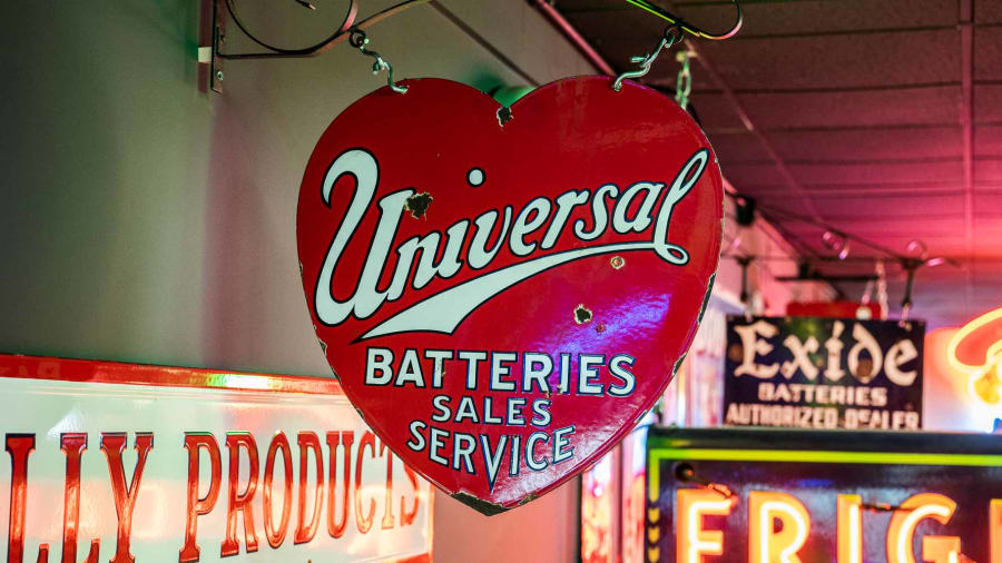 1930s1940s Universal Batteries DoubleSided Porcelain Sign for Sale at