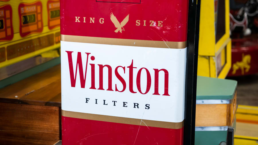 winston cigarette sign Winston Cigarettes Double-Sided Tin Sign For Sale At Auction