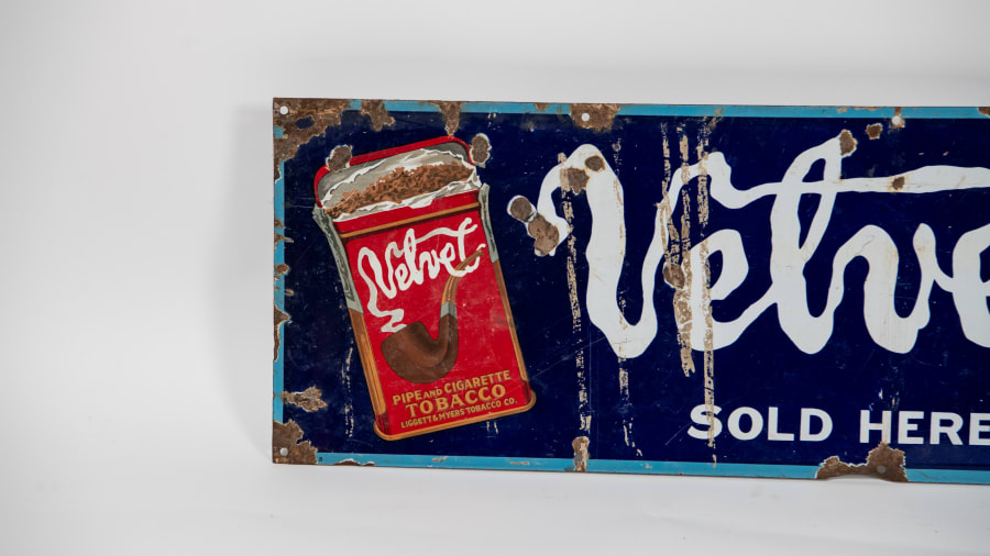 velvet tobacco sign 1910s-1920s Velvet Pipe Tobacco Single-Sided Porcelain Sign For Sale At  Auction