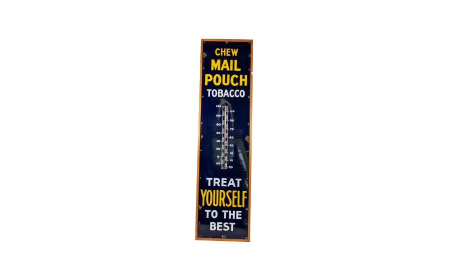 1933 Mail Pouch Tobacco SingleSided Porcelain Thermometer for Sale at