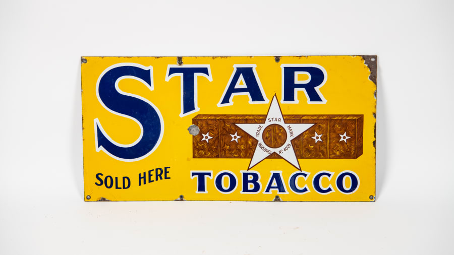 star tobacco sign 1920s Porcelain star tobacco flange sign -
