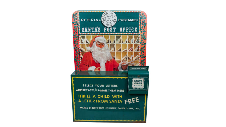 Santa's Post Office SingleSided Tin Mailbox Display for sale at
