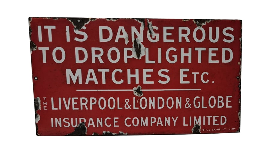 Liverpool and London and Globe SingleSided Porcelain Sign for sale at