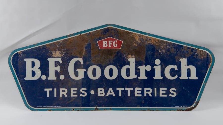1957 B.F. Goodrich Tires And Batteries Single-Sided Tin Sign For