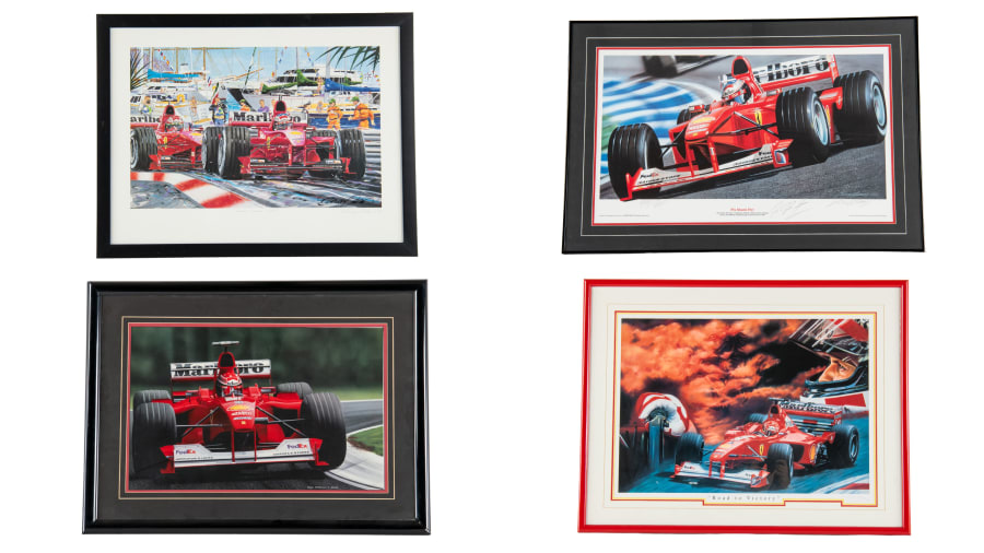 Collection Michael Schumacher - Lot De Bases, Casquettes, Drapeaux Et Voitures En Métal Précieux