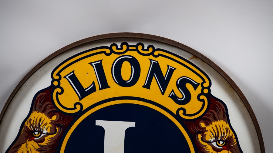 Lions Double-Sided Porcelain Sign For Sale At Auction - Mecum Auctions