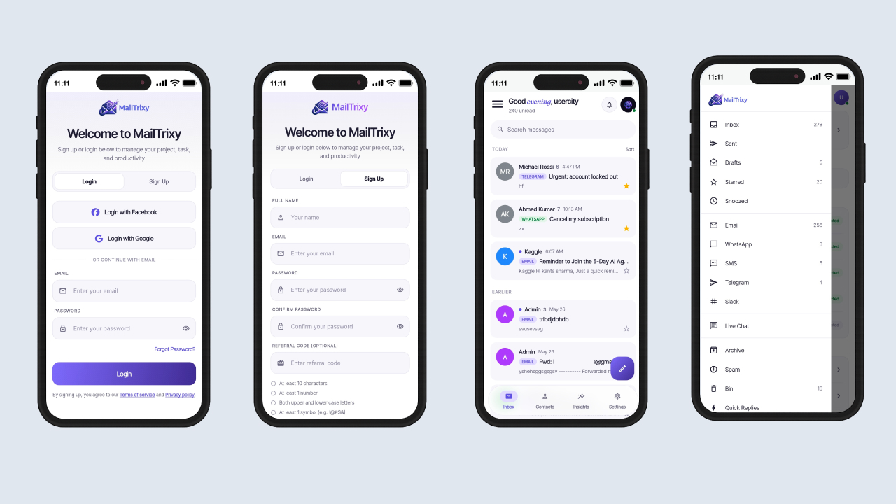 MailTrixy – Multi-Channel Inbox & Customer Messaging Flutter Mobile App