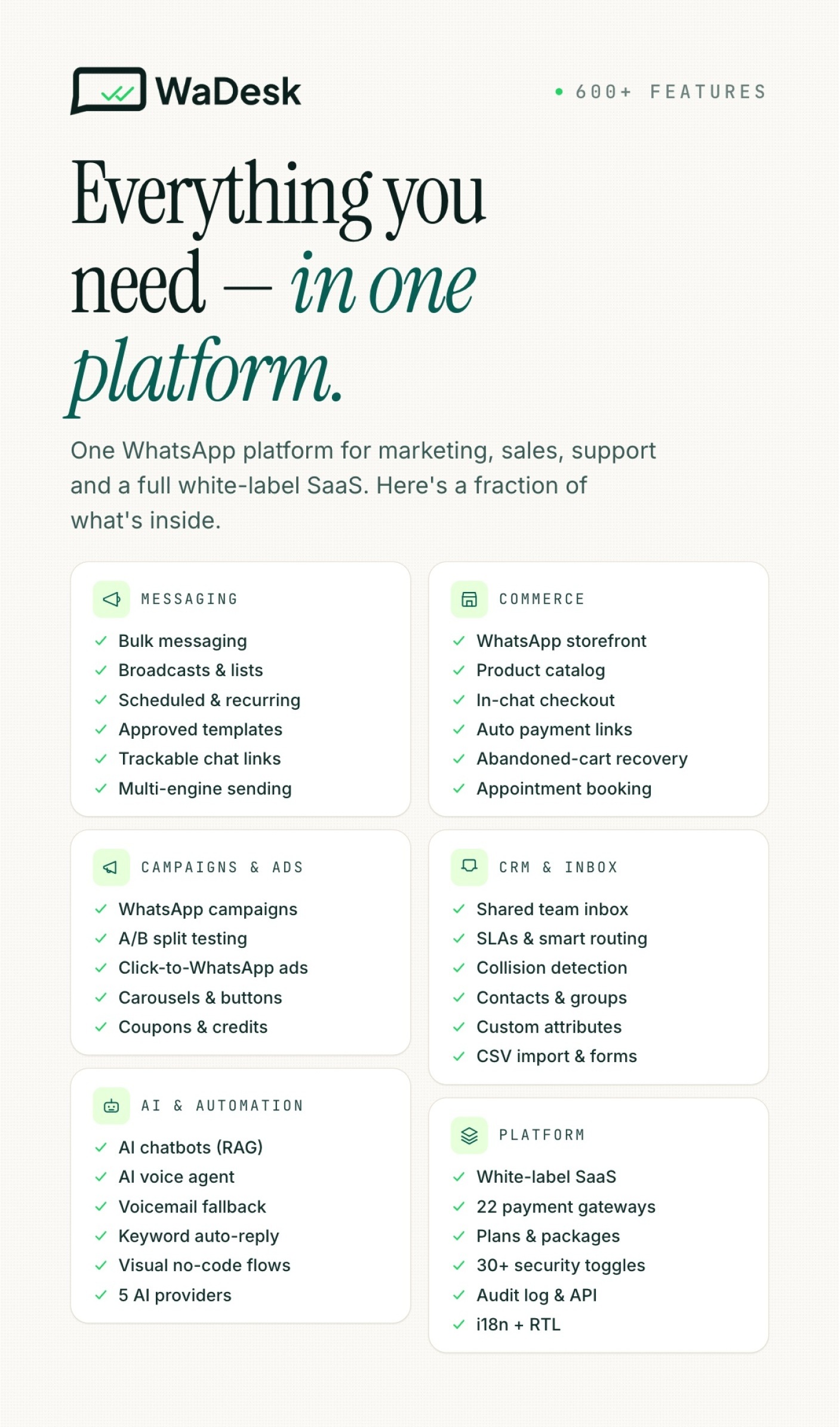WaDesk SaaS | AI-Powered WhatsApp CRM, Automation, Chatbot Builder and Bulk Messenger
