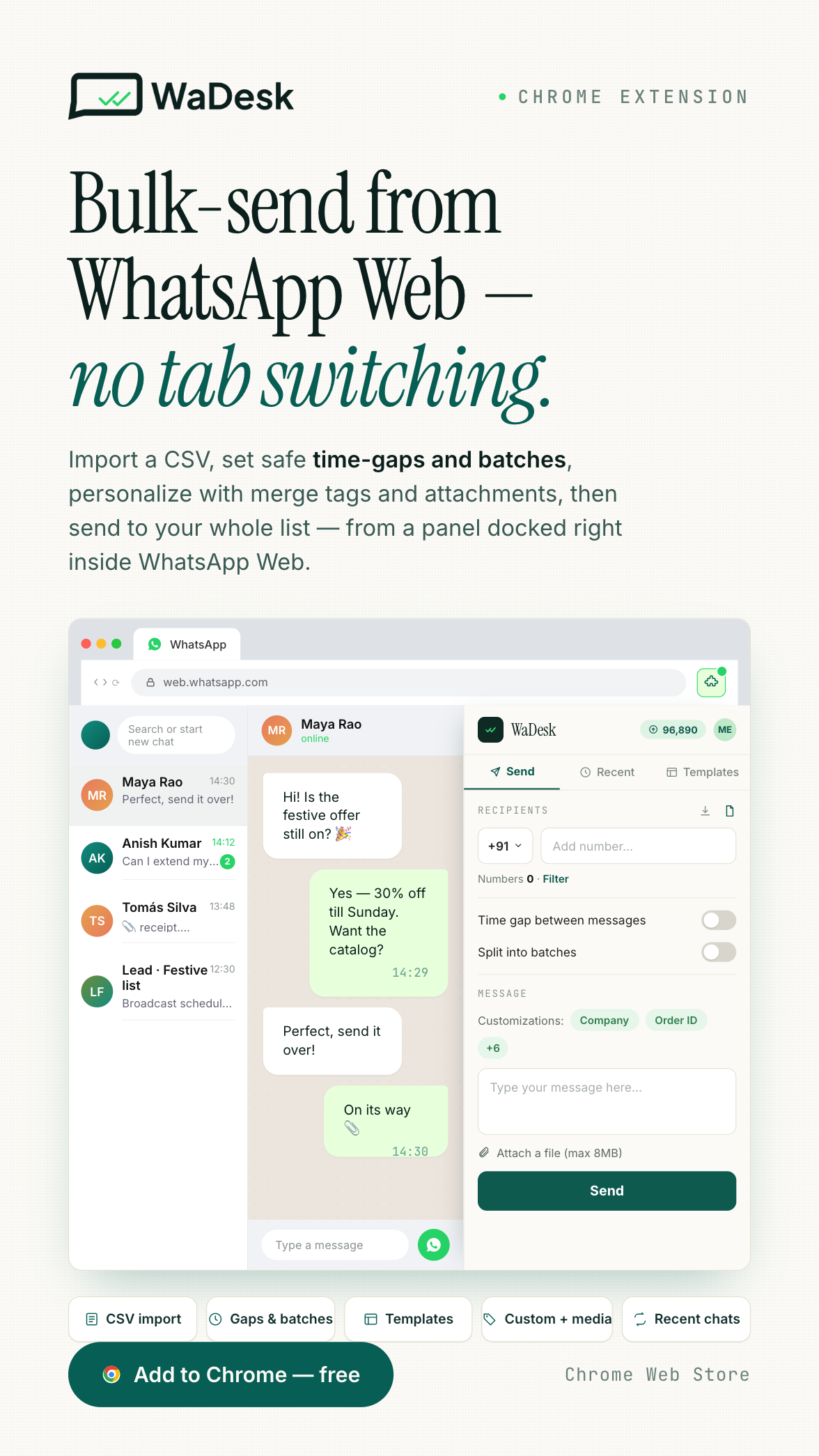 WaDesk SaaS | AI-Powered WhatsApp CRM, Automation, Chatbot Builder and Bulk Messenger