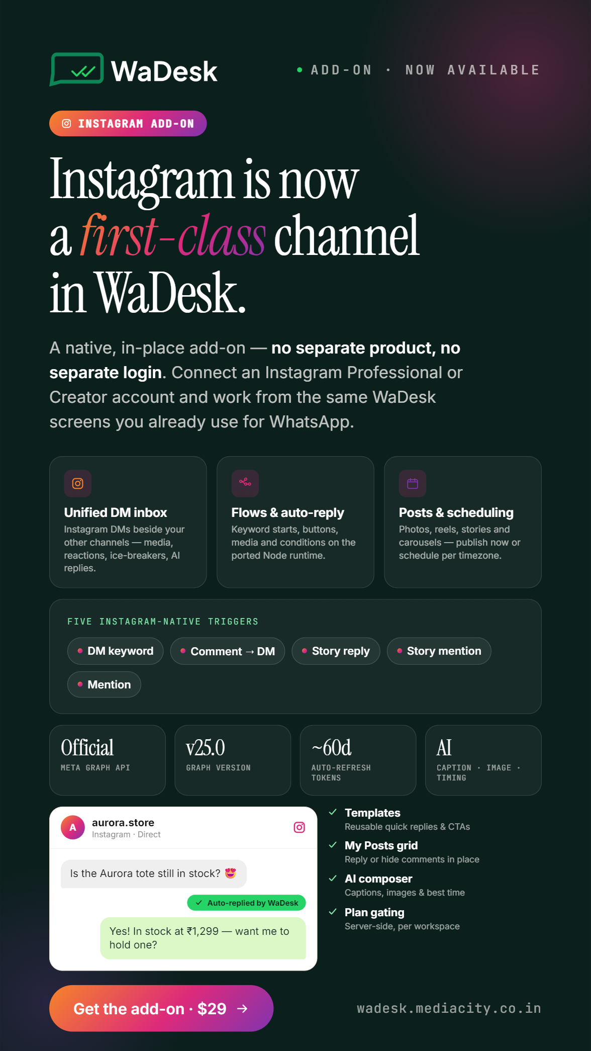 Instagram Add-on for WaDesk