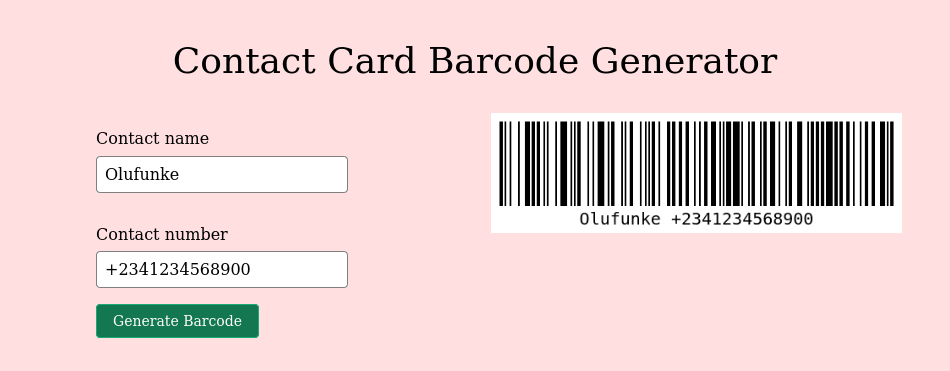 UI of the generated barcode