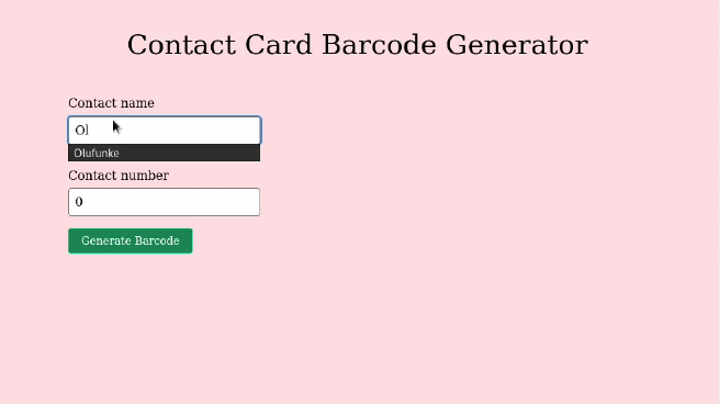 Demo of the contact card barcode