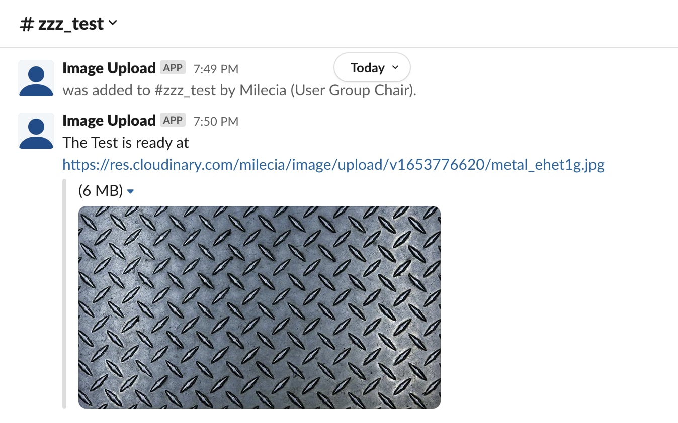 the image upload bot sending messages to a channel