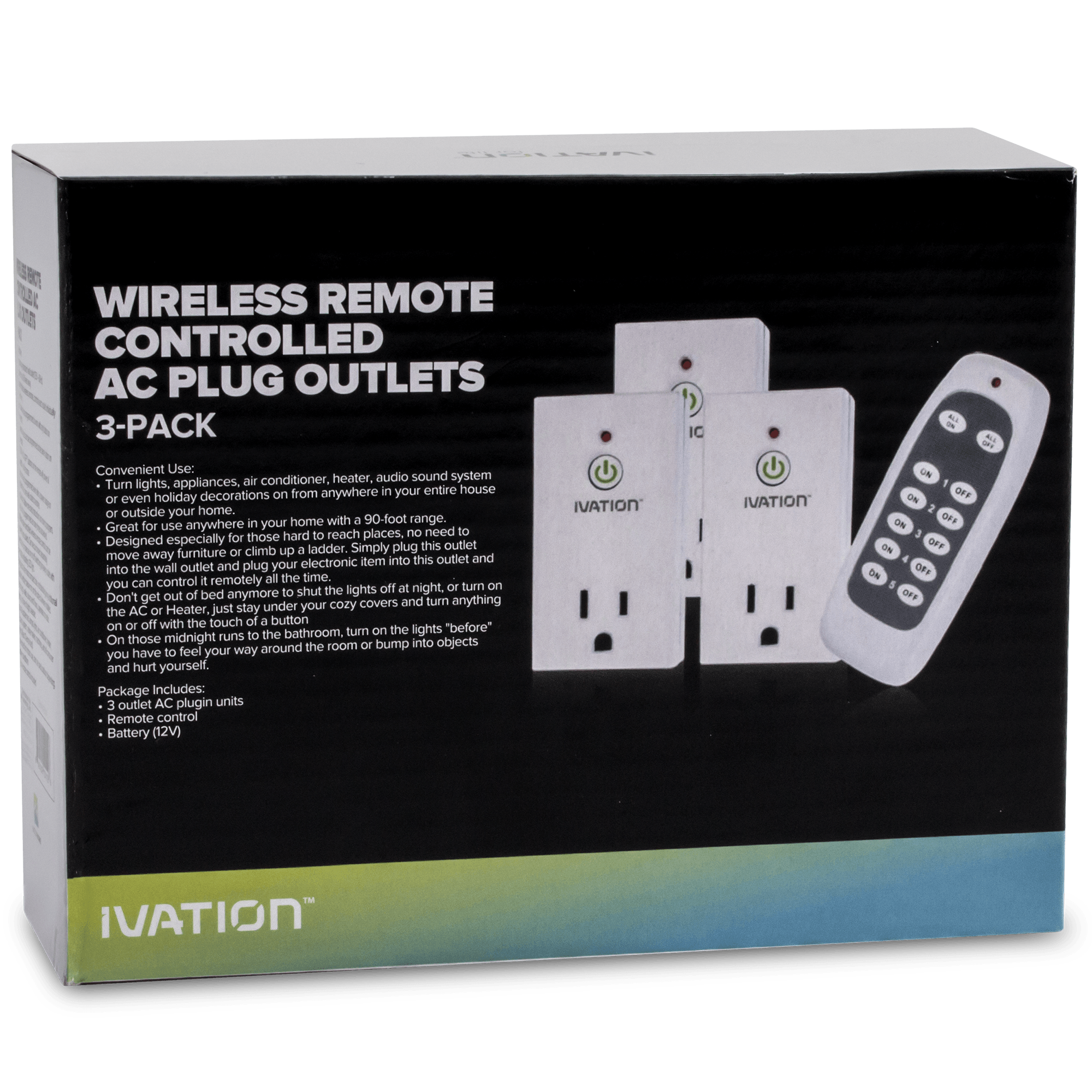 Ivation Programmable Wireless Remote Control 110V AC Plug in Electrical Outlet  Switch - 5 Outlets & 2